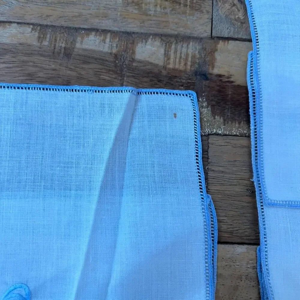 Madeira Linen Cocktail Napkins Set of 16 Hand-Embroidered Blue Rooster Drink